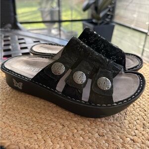 Alegria Black Sandals with Silver Accents